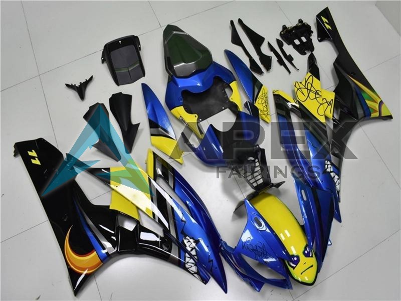 Blue Yellow Glossy Black Shark - Yamaha R6 / YZF-R6 (2006-2007) ABS Fairings | Apex Fairings — view 3