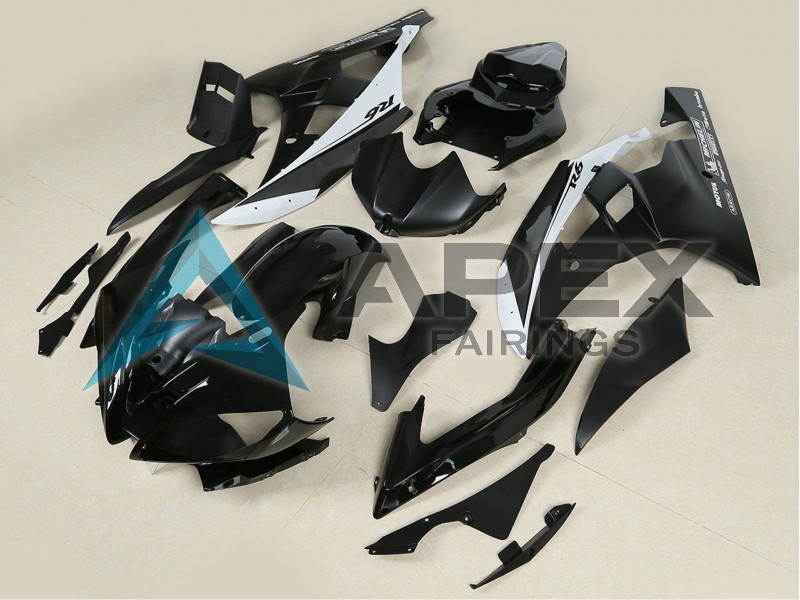 Glossy Black Matte Black White Motul Michelin - Yamaha R6 / YZF-R6 (2006-2007) ABS Fairings | Apex Fairings — view 2