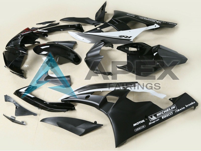 Glossy Black Matte Black White Motul Michelin - Yamaha R6 / YZF-R6 (2006-2007) ABS Fairings | Apex Fairings — view 3