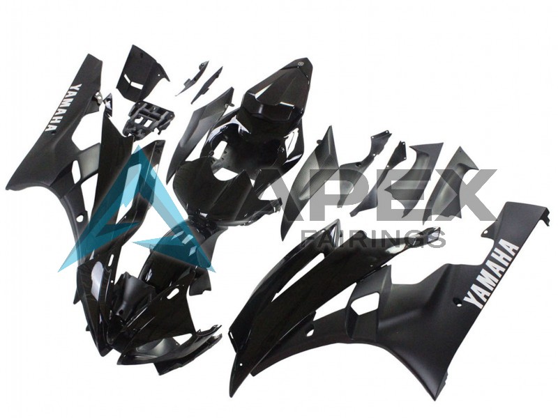 Glossy Black Matte Black - Yamaha R6 / YZF-R6 (2006-2007) ABS Fairings | Apex Fairings — view 2
