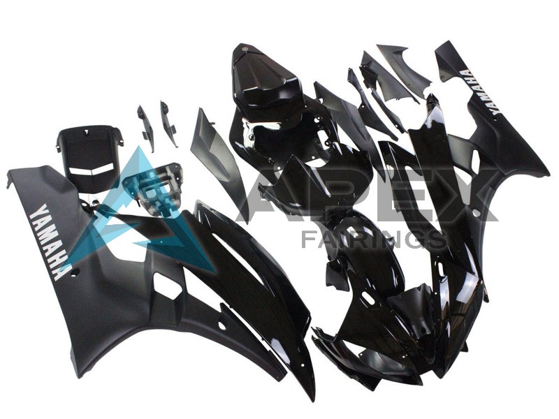 Glossy Black Matte Black - Yamaha R6 / YZF-R6 (2006-2007) ABS Fairings | Apex Fairings — view 3