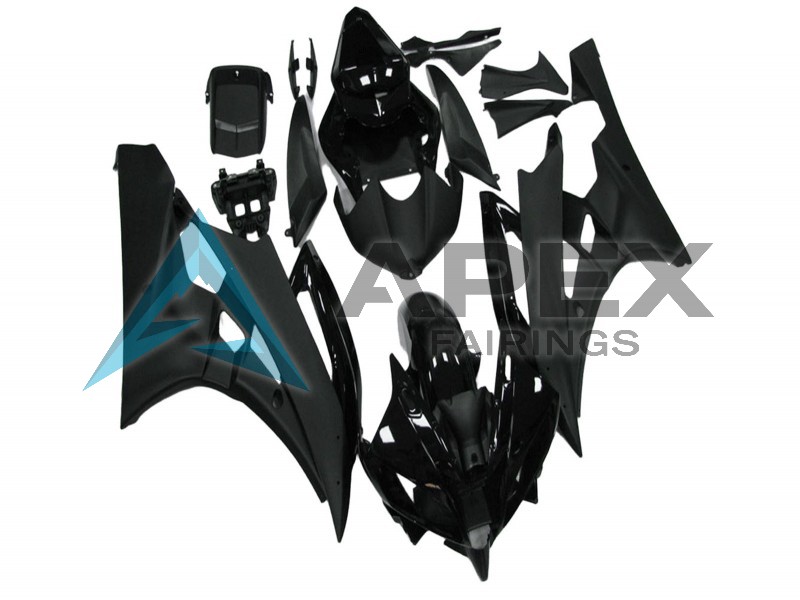 Glossy Black Matte Black - Yamaha R6 / YZF-R6 (2006-2007) ABS Fairings | Apex Fairings — view 2