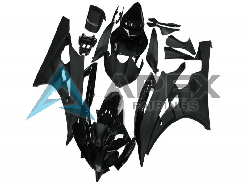 Glossy Black Matte Black - Yamaha R6 / YZF-R6 (2006-2007) ABS Fairings | Apex Fairings — view 3