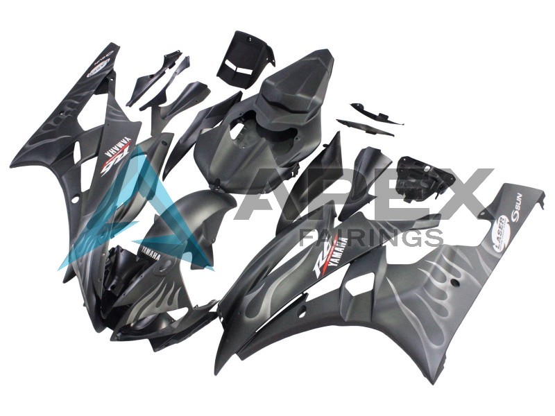 Matte Black Silver Flame - Yamaha R6 / YZF-R6 (2006-2007) ABS Fairings | Apex Fairings — view 2