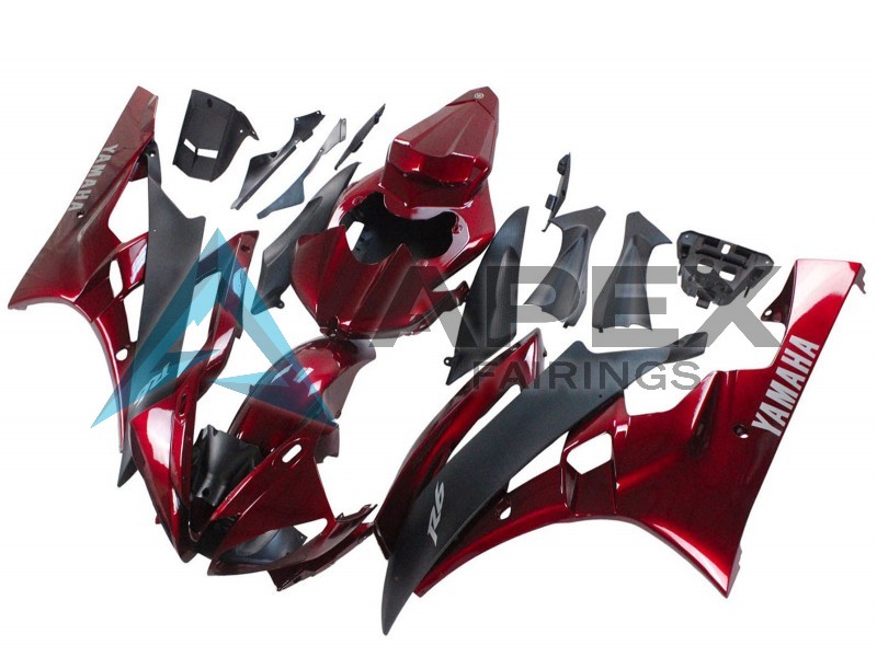 Red Matte Black - Yamaha R6 / YZF-R6 (2006-2007) ABS Fairings | Apex Fairings — view 3