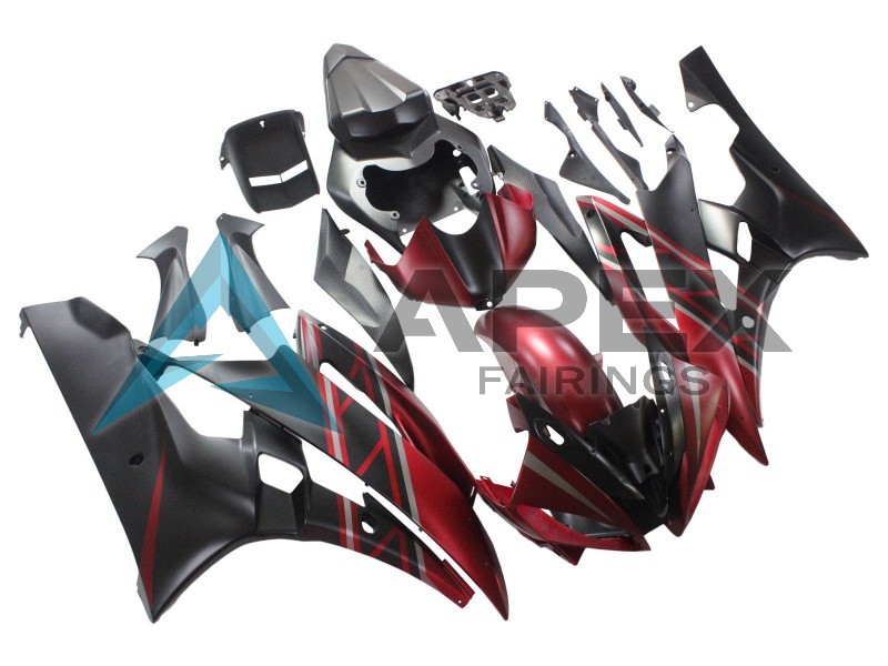 Red Matte Black - Yamaha R6 / YZF-R6 (2006-2007) ABS Fairings | Apex Fairings — view 2