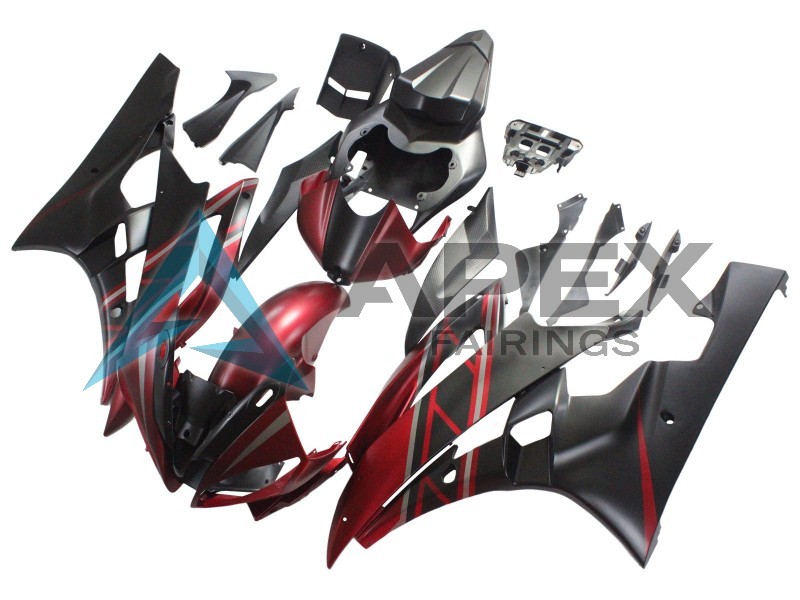 Red Matte Black - Yamaha R6 / YZF-R6 (2006-2007) ABS Fairings | Apex Fairings — view 3