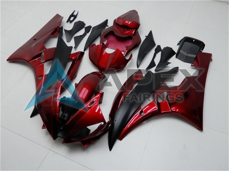 Red Matte Black - Yamaha R6 / YZF-R6 (2006-2007) ABS Fairings | Apex Fairings — view 3