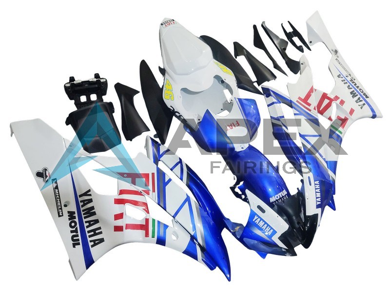 White Blue Red Fiat Motul Michelin - Yamaha R6 / YZF-R6 (2006-2007) ABS Fairings | Apex Fairings — view 2