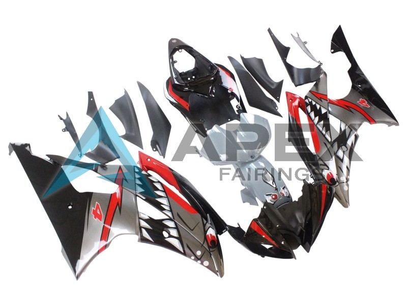 Silver Black Red Shark 4 - Yamaha R6 / YZF-R6 (2008-2016) ABS Fairings | Apex Fairings — view 2