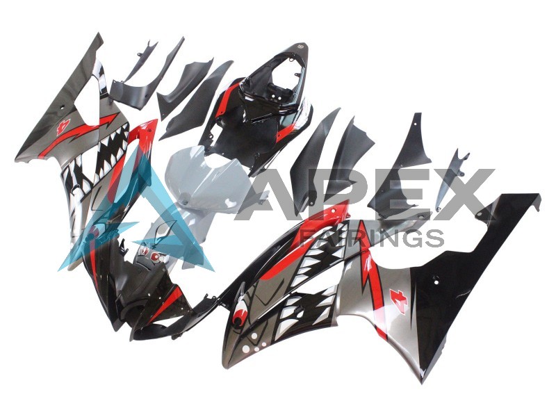 Silver Black Red Shark 4 - Yamaha R6 / YZF-R6 (2008-2016) ABS Fairings | Apex Fairings — view 3