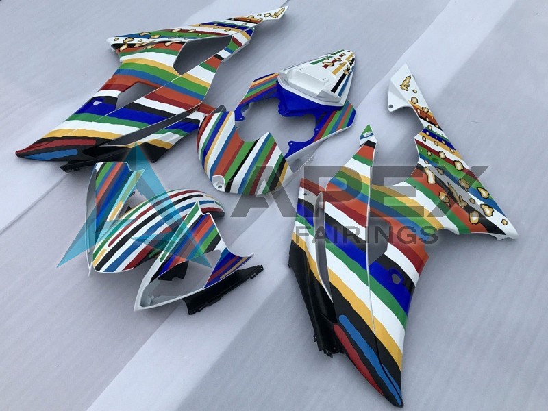 White Blue Green Yellow Red Rainbow Stripe - Yamaha R6 / YZF-R6 (2008-2016) ABS Fairings | Apex Fairings — view 2