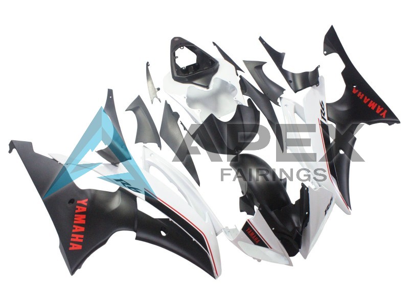 White Matte Black Red Decals - Yamaha R6 / YZF-R6 (2008-2016) ABS Fairings | Apex Fairings — view 2