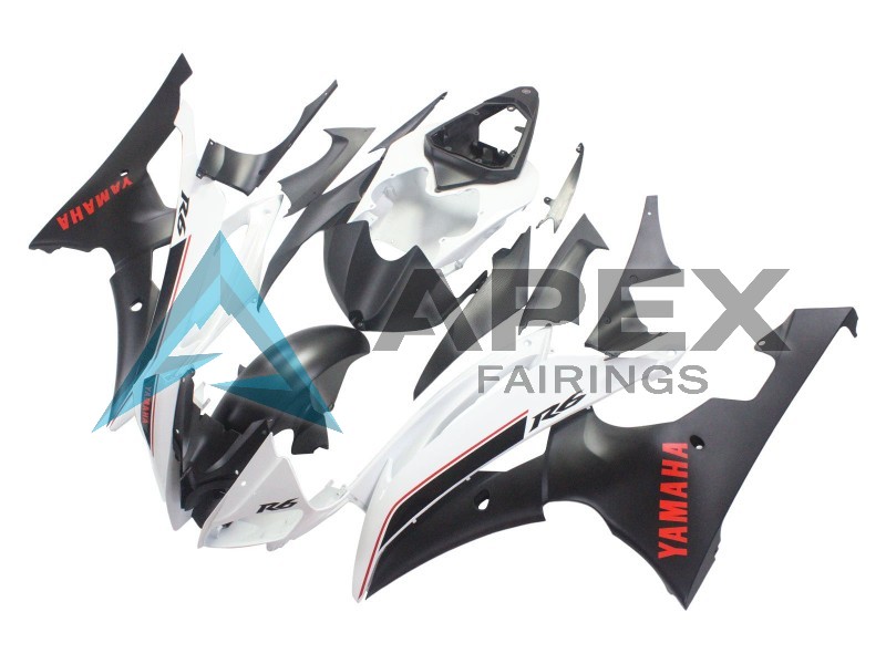 White Matte Black Red Decals - Yamaha R6 / YZF-R6 (2008-2016) ABS Fairings | Apex Fairings — view 3