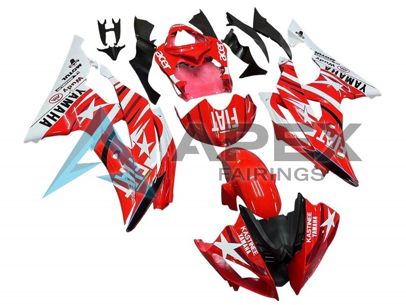 White Red Black Fiat Acer - Yamaha R6 / YZF-R6 (2008-2016) ABS Fairings | Apex Fairings — view 3