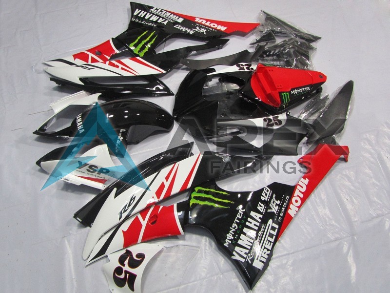 White Red Glossy Black Green Monster 25 - Yamaha R6 / YZF-R6 (2008-2016) ABS Fairings | Apex Fairings — view 2