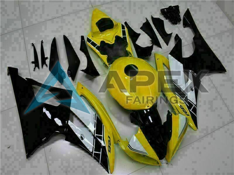 Yellow White Glossy Black - Yamaha R6 / YZF-R6 (2008-2016) ABS Fairings | Apex Fairings — view 3