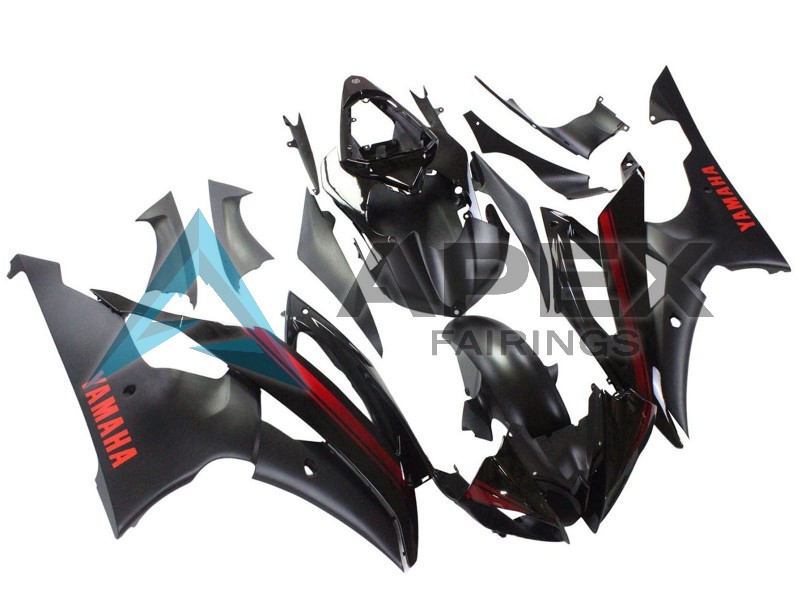 Glossy Black Matte Black Red Stripe - Yamaha R6 / YZF-R6 (2008-2016) ABS Fairings | Apex Fairings — view 3
