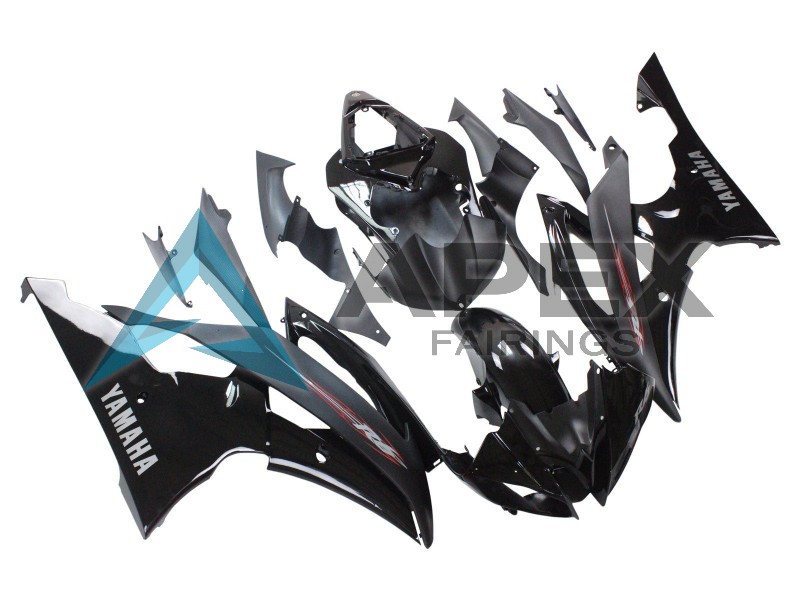 Glossy Black Matte Black - Yamaha R6 / YZF-R6 (2008-2016) ABS Fairings | Apex Fairings — view 2