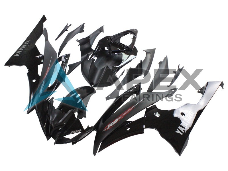 Glossy Black Matte Black - Yamaha R6 / YZF-R6 (2008-2016) ABS Fairings | Apex Fairings — view 3