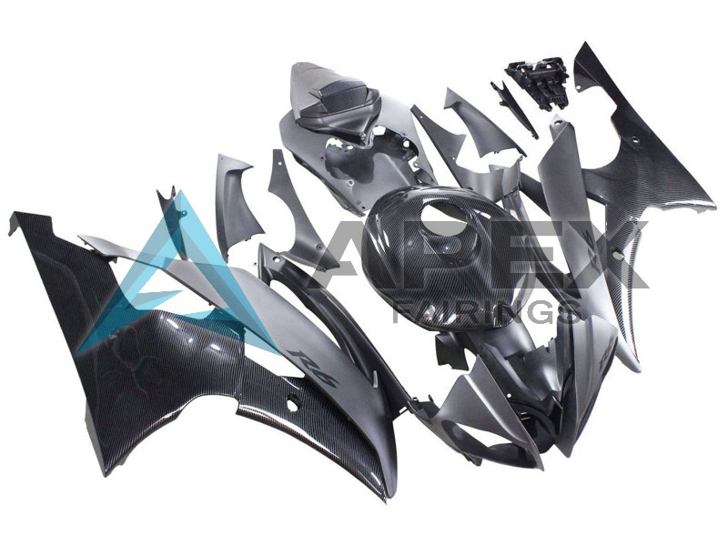 Grey Black Carbon Fiber Style - Yamaha R6 / YZF-R6 (2008-2016) ABS Fairings | Apex Fairings — view 2