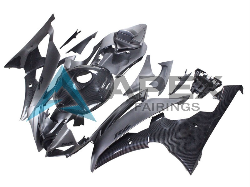 Grey Black Carbon Fiber Style - Yamaha R6 / YZF-R6 (2008-2016) ABS Fairings | Apex Fairings — view 3