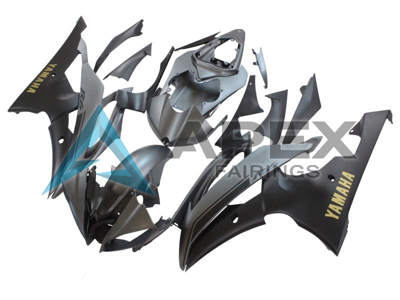 Grey Matte Black Gold Decals - Yamaha R6 / YZF-R6 (2008-2016) ABS Fairings | Apex Fairings — view 3