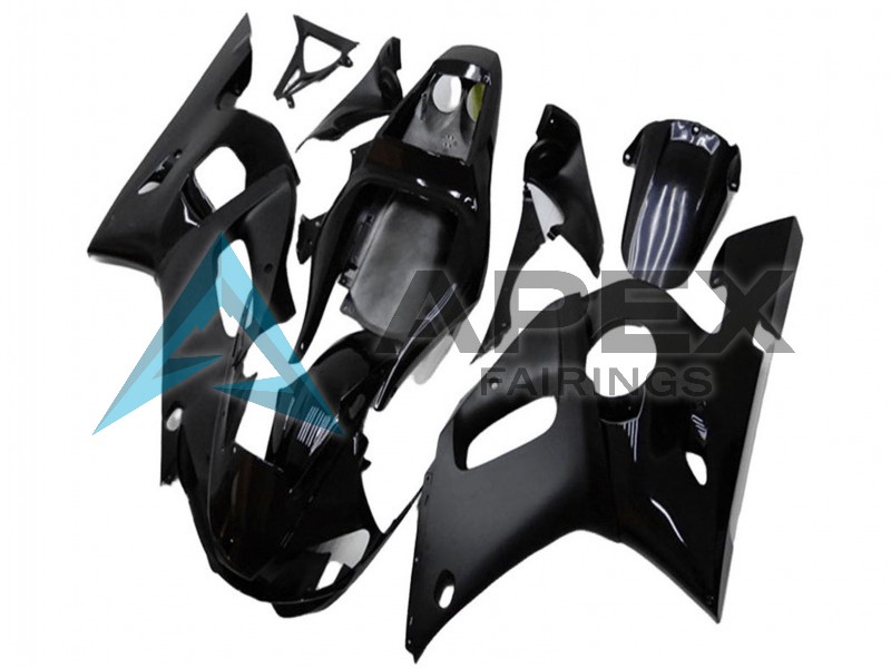 Glossy Black Matte Black - Yamaha R6 / YZF-R6 (1998-2002) ABS Fairings | Apex Fairings — view 2