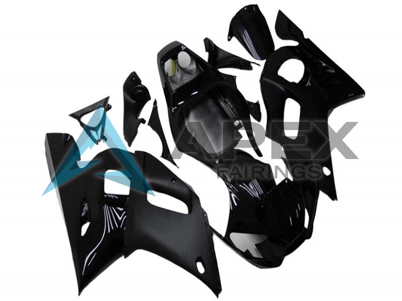 Glossy Black Matte Black - Yamaha R6 / YZF-R6 (1998-2002) ABS Fairings | Apex Fairings — view 3