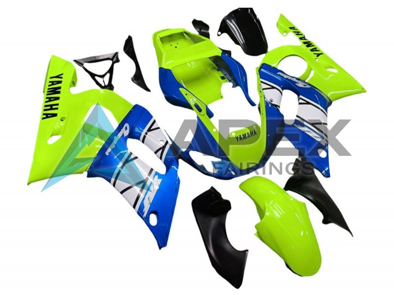 Neon Green Blue White Champions - Yamaha R6 / YZF-R6 (1998-2002) ABS Fairings | Apex Fairings — view 3