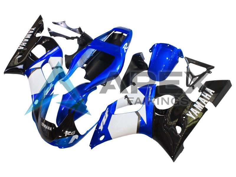 White Blue Glossy Black - Yamaha R6 / YZF-R6 (1998-2002) ABS Fairings | Apex Fairings — view 2