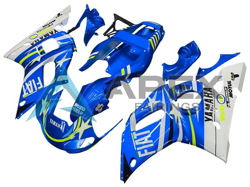 White Blue Neon Yellow Fiat Motul Michelin - Yamaha R6 / YZF-R6 (1998-2002) ABS Fairings | Apex Fairings — view 2