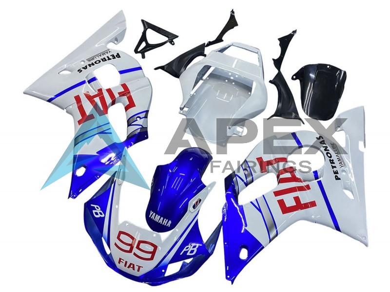 White Blue Red Fiat 99 - Yamaha R6 / YZF-R6 (1998-2002) ABS Fairings | Apex Fairings — view 2
