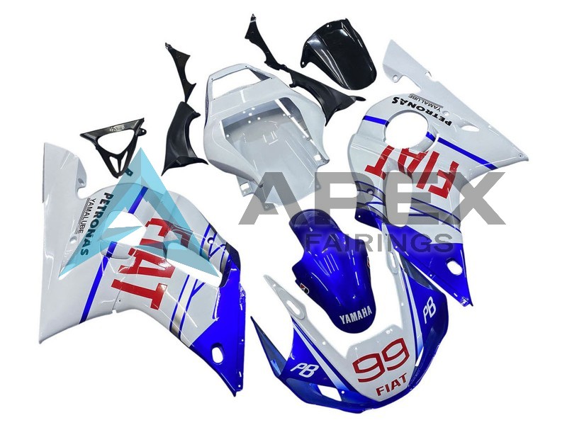 White Blue Red Fiat 99 - Yamaha R6 / YZF-R6 (1998-2002) ABS Fairings | Apex Fairings — view 3