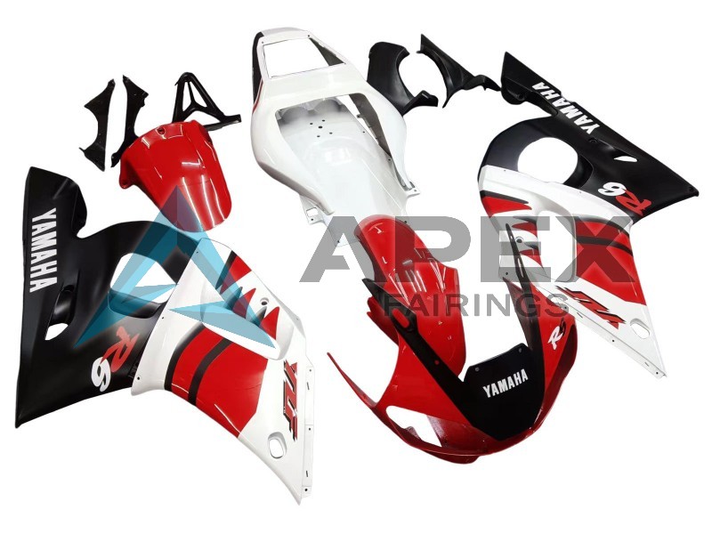White Red Glossy Black - Yamaha R6 / YZF-R6 (1998-2002) ABS Fairings | Apex Fairings — view 2