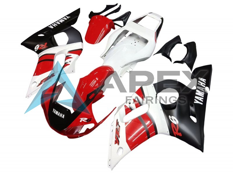 White Red Glossy Black - Yamaha R6 / YZF-R6 (1998-2002) ABS Fairings | Apex Fairings — view 3
