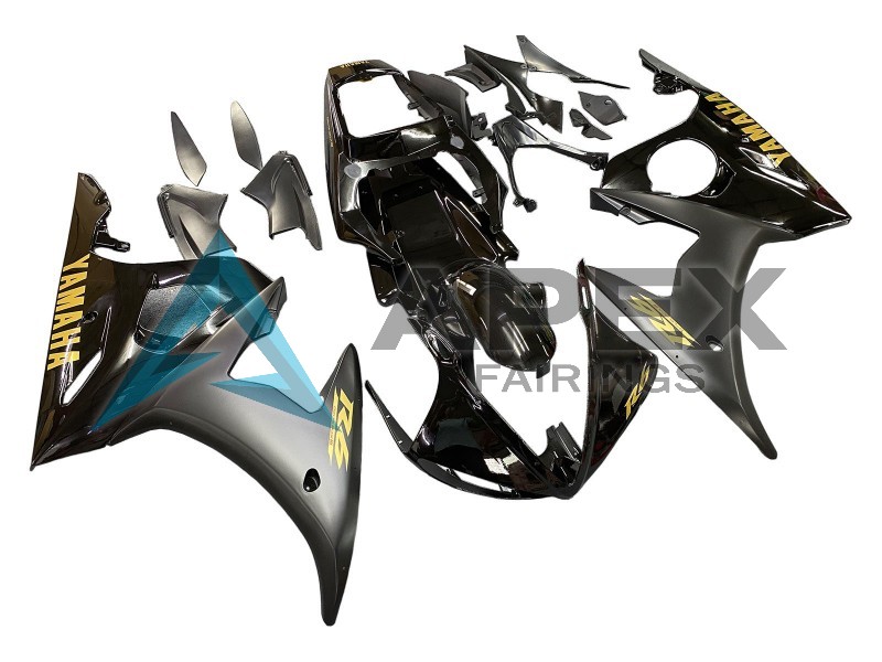Glossy Black Matte Black Gold Decals - Yamaha R6S / YZF-R6S (2006-2009) ABS Fairings | Apex Fairings — view 2