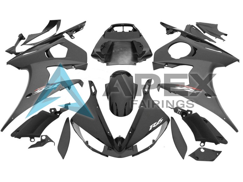 Glossy Black Matte Black - Yamaha R6S / YZF-R6S (2006-2009) ABS Fairings | Apex Fairings — view 2