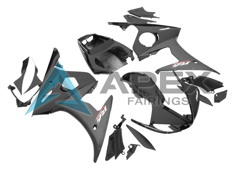 Glossy Black Matte Black - Yamaha R6S / YZF-R6S (2006-2009) ABS Fairings | Apex Fairings — view 3