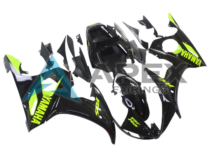 Glossy Black Neon Yellow - Yamaha R6S / YZF-R6S (2006-2009) ABS Fairings | Apex Fairings — view 2