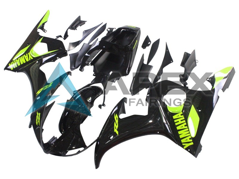 Glossy Black Neon Yellow - Yamaha R6S / YZF-R6S (2006-2009) ABS Fairings | Apex Fairings — view 3