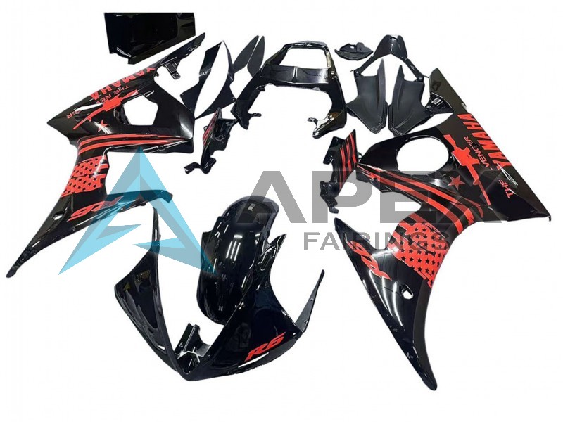 Glossy Black Red - Yamaha R6S / YZF-R6S (2006-2009) ABS Fairings | Apex Fairings — view 3