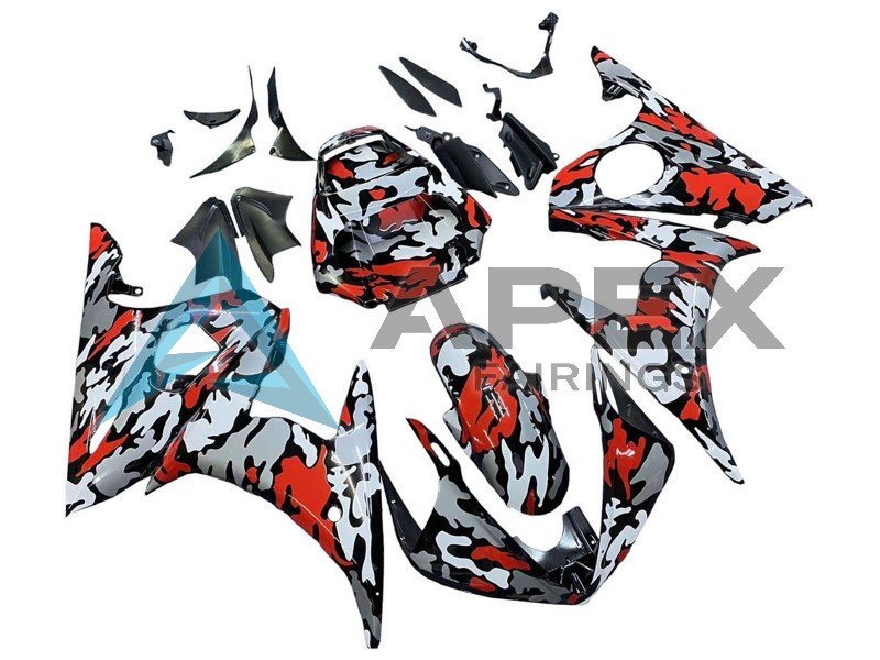 Black Red Grey Camouflage - Yamaha R6S / YZF-R6S (2006-2009) ABS Fairings | Apex Fairings — view 2