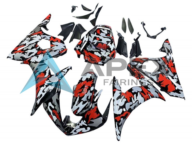 Black Red Grey Camouflage - Yamaha R6S / YZF-R6S (2006-2009) ABS Fairings | Apex Fairings — view 3
