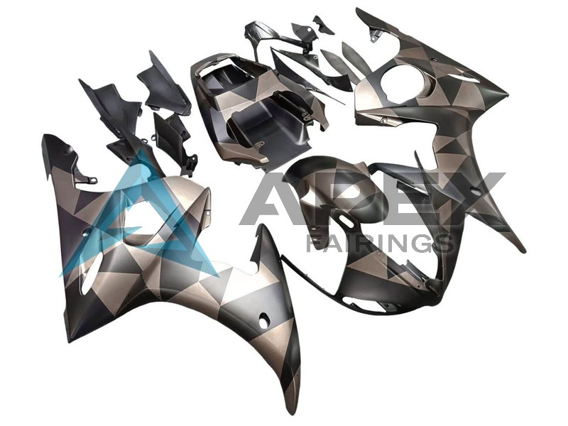 Grey Matte Black Geometric - Yamaha R6S / YZF-R6S (2006-2009) ABS Fairings | Apex Fairings — view 2