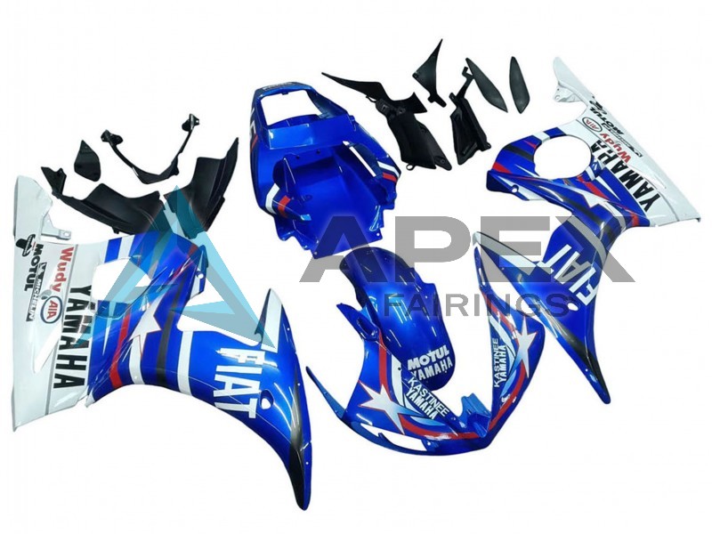 White Blue Fiat Motul Kastinee - Yamaha R6S / YZF-R6S (2006-2009) ABS Fairings | Apex Fairings — view 2