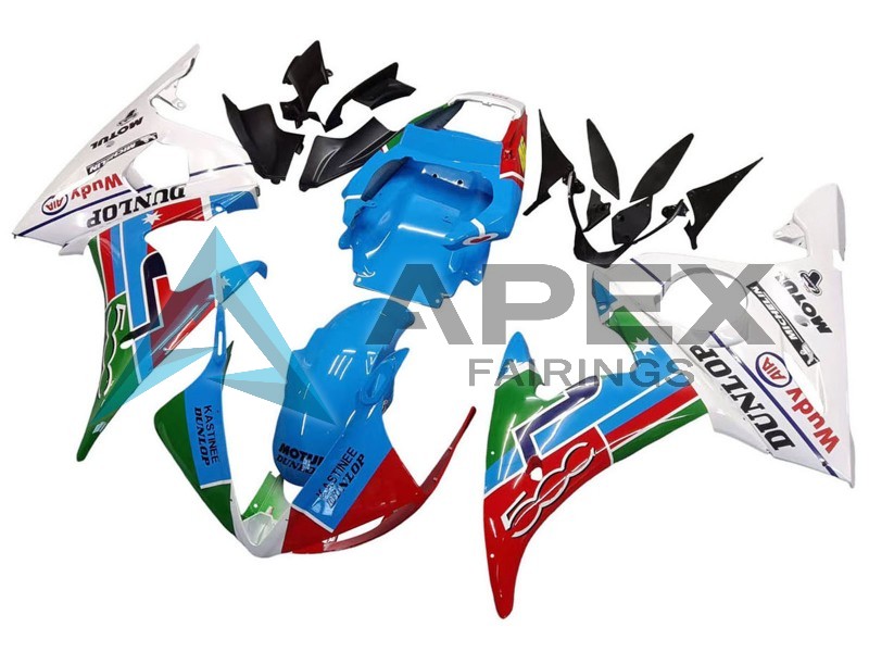 White Blue Green Red Kastinee Dunlop Motul - Yamaha R6S / YZF-R6S (2006-2009) ABS Fairings | Apex Fairings — view 2