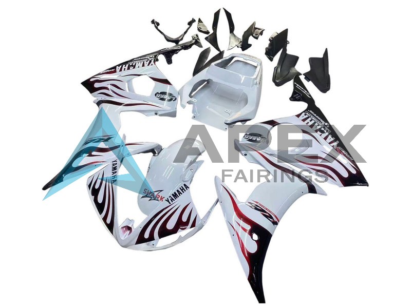 White with Dark Black Flame - Yamaha R6S / YZF-R6S (2006-2009) ABS Fairings | Apex Fairings — view 2