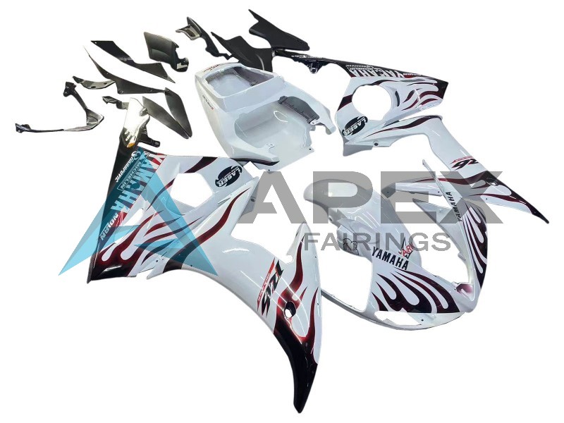 White with Dark Black Flame - Yamaha R6S / YZF-R6S (2006-2009) ABS Fairings | Apex Fairings — view 3