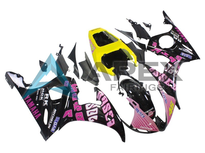 Yellow Pink Glossy Black Rossi Repsol 46 - Yamaha R6S / YZF-R6S (2006-2009) ABS Fairings | Apex Fairings — view 4